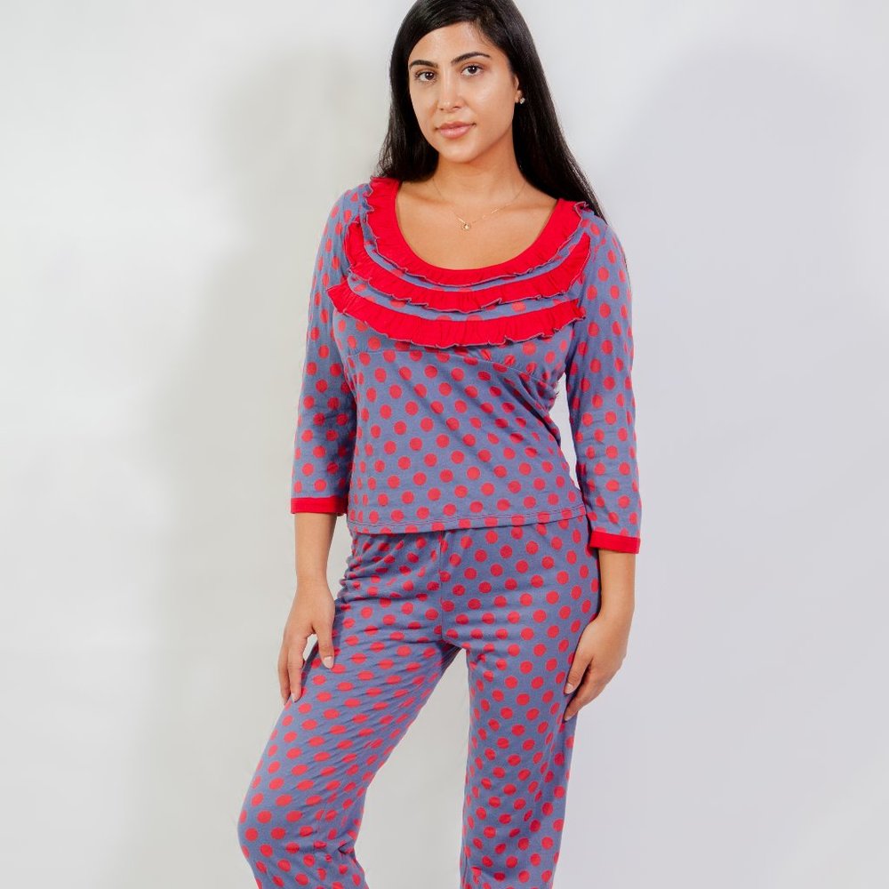 Women long sleeves red polka dot pajama